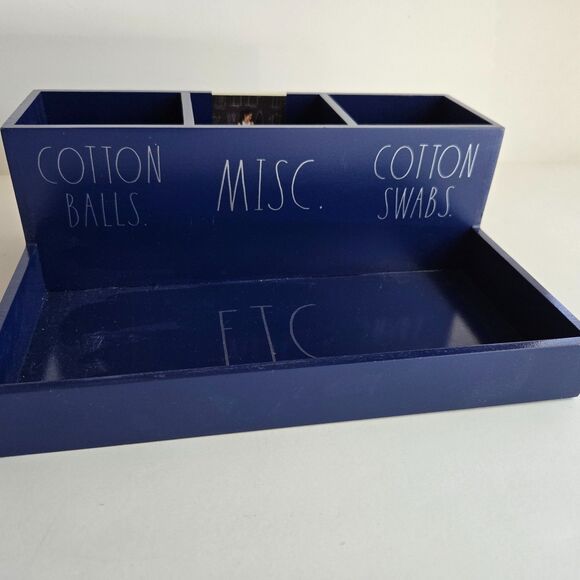 Rae Dunn Bathroom Caddy Blue Four Section Cotton Organizer Vanity Sorter - Picture 3 of 3